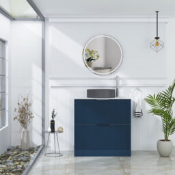Royal Bathrooms Evora 800mm Midnight Blue Fluted Floor Standing Countertop Vanity Unit 2 Drawer With Art Round Basin - thumbnail 2