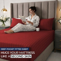 Aspire Homeware Burgundy Stripe Fitted Sheet 40Cm Extra Deep-100%microfiber Fitted Bed Sheets Super King (L)200Cmx(W)180Cm - thumbnail 5
