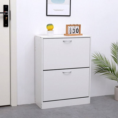 Avc Designs 2 Drawer Shoe Storage Cabinet Wooden Freestanding Footwear Rack Unit For Hallway Or Entryway (White) - image 1