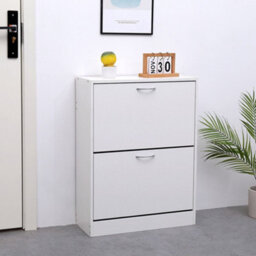 Avc Designs 2 Drawer Shoe Storage Cabinet Wooden Freestanding Footwear Rack Unit For Hallway Or Entryway (White)