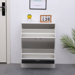 Avc Designs 2 Drawer Shoe Storage Cabinet Wooden Freestanding Footwear Rack Unit For Hallway Or Entryway (White) - thumbnail 3