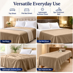 Moonlight Bedding 100% Cotton Hotel Quality Flat Bed Sheet, Beige Top Sheet For  Guest House, Spa & Airbnb(Super King, 270X310 Cm) - thumbnail 4