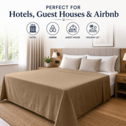 Moonlight Bedding 100% Cotton Hotel Quality Flat Bed Sheet, Beige Top Sheet For  Guest House, Spa & Airbnb(Super King, 270X310 Cm) - thumbnail 5