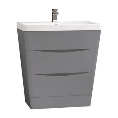 Sundaze 800mm Gloss Grey 2 Drawer Floor Standing Bathroom Cabinet Vanity Sink Unit - image 1