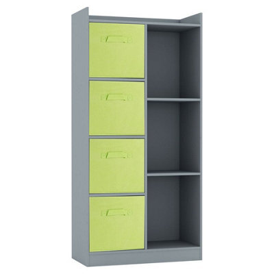 Urbn-Living Urbnliving Height 128Cm Wooden Grey 7 Cube Bookcase With Green Drawers Tall Shelving Display Storage Unit Cabinet - image 1