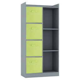 Urbn-Living Urbnliving Height 128Cm Wooden Grey 7 Cube Bookcase With Green Drawers Tall Shelving Display Storage Unit Cabinet - thumbnail 1