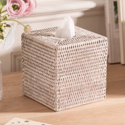 Dibor Traditional Square White Rattan Tissue Box Cover - thumbnail 1