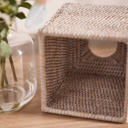 Dibor Traditional Square White Rattan Tissue Box Cover - thumbnail 5
