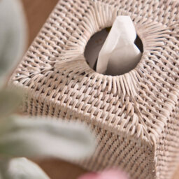 Dibor Traditional Square White Rattan Tissue Box Cover - thumbnail 3