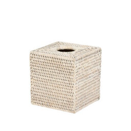 Dibor Traditional Square White Rattan Tissue Box Cover - thumbnail 2
