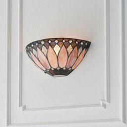 Tiffany Glass Wall Light Cream & Textured Deco Shade Interior Sconce I00241 - thumbnail 5