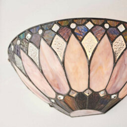 Tiffany Glass Wall Light Cream & Textured Deco Shade Interior Sconce I00241 - thumbnail 3
