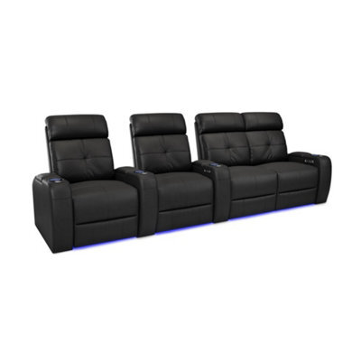 Valencia Verona Power Headrest Home Theater Seating Row Of 4 Loveseat Right Black Nappa Leather Power Recliner Led Cup Holder - image 1