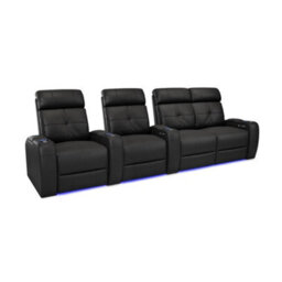Valencia Verona Power Headrest Home Theater Seating Row Of 4 Loveseat Right Black Nappa Leather Power Recliner Led Cup Holder - thumbnail 1