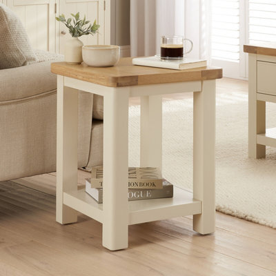 The Furniture Market Marbury Cream Painted Lamp Table Wooden Side Table With Shelf Whitewash Oak Top Modern Country Styling - image 1