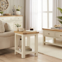The Furniture Market Marbury Cream Painted Lamp Table Wooden Side Table With Shelf Whitewash Oak Top Modern Country Styling - thumbnail 2