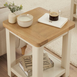 The Furniture Market Marbury Cream Painted Lamp Table Wooden Side Table With Shelf Whitewash Oak Top Modern Country Styling - thumbnail 3