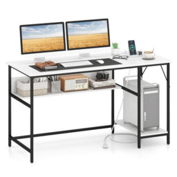 Gainoom 140 X 60 Cm Computer Desk W/ Charging Station Home Office Pc Desk W/ 4 Power Outlets & 2 Usb Ports - thumbnail 1