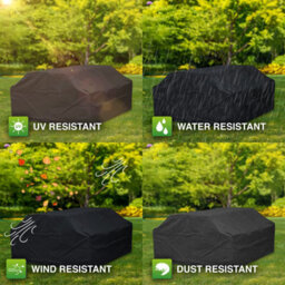 Woodside Black Waterproof Outdoor 8 Seater Square Picnic Table Cover - thumbnail 5