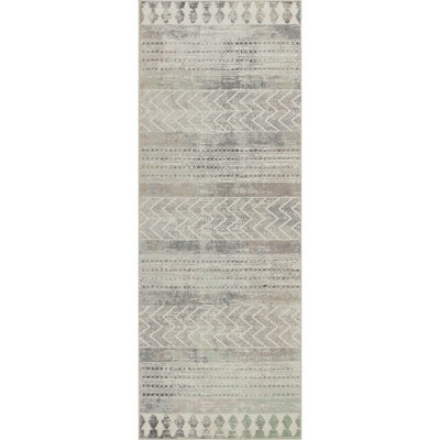 Livabliss Roma-Geometric Grey Brown Green Living Dining Bedroom Rug 80 X 220 Cm Easy Care, Non Shedding - image 1