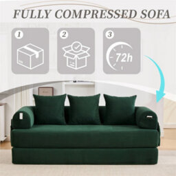 Abrihome Foldable Compressible Sofa With Sturdy Metal Frame, Perfect For Small Spaces - Modern Fabric & Metal, Emerald - thumbnail 4