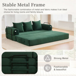 Abrihome Foldable Compressible Sofa With Sturdy Metal Frame, Perfect For Small Spaces - Modern Fabric & Metal, Emerald - thumbnail 5