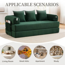 Abrihome Foldable Compressible Sofa With Sturdy Metal Frame, Perfect For Small Spaces - Modern Fabric & Metal, Emerald - thumbnail 6