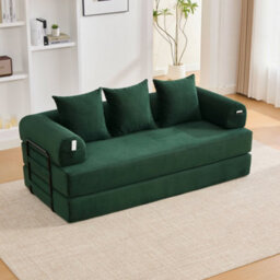 Abrihome Foldable Compressible Sofa With Sturdy Metal Frame, Perfect For Small Spaces - Modern Fabric & Metal, Emerald - thumbnail 1