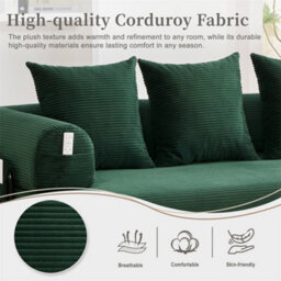 Abrihome Foldable Compressible Sofa With Sturdy Metal Frame, Perfect For Small Spaces - Modern Fabric & Metal, Emerald - thumbnail 2