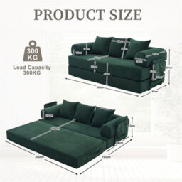 Abrihome Foldable Compressible Sofa With Sturdy Metal Frame, Perfect For Small Spaces - Modern Fabric & Metal, Emerald - thumbnail 8