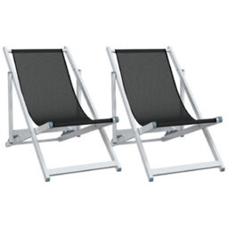 Berkfield Folding Beach Chairs 2 Pcs Black Aluminium And Textilene - thumbnail 2