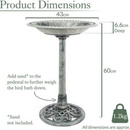 Christow Garden Ornate Resin Birdbath With Rustic Metal Effect - thumbnail 6