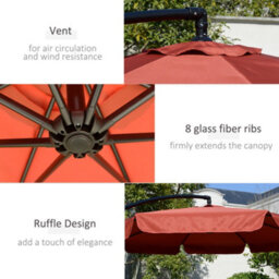 Outsunny 2.7M Garden Cantilever Banana Parasol Sun Shade W/ Crank, Wine Red - thumbnail 6