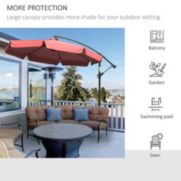 Outsunny 2.7M Garden Cantilever Banana Parasol Sun Shade W/ Crank, Wine Red - thumbnail 7