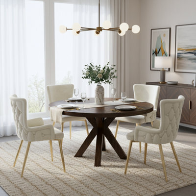 Velvet Dining Chair, Luxurious Living Room & Bedroom Lounge Chair With Four Gold-Coloured Metal Legs, Beige, Set Of 4 - image 1