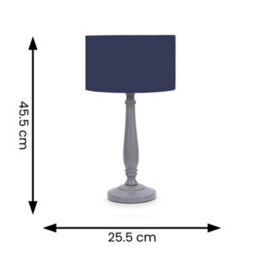 Valuelights Victoria Traditional Grey Wood Candlestick Table Lamp With Navy Blue Drum Shade - Led Bulb Included - thumbnail 6