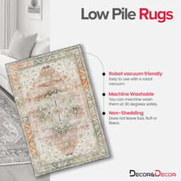 Decoranddecor Area Rugs, Living Room Rugs, Washable Rugs, 160X230Cm, Non-Slip, Pet Friendly, Low Pile, Traditional Rug - Novera - thumbnail 4