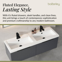 Balterley Fluted Front Wall Hung 2-Drawer Bathroom Vanity Unit With Double Basin, 1200mm, Satin Dark Grey, Black Handles - thumbnail 4
