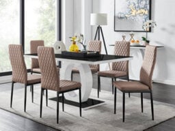 Furniturebox Giovani Rectangular 6 Seat White High Gloss Unique Halo Dining Table Black Glass Top 6 Beige Faux Leather Black Leg Milan Chairs - thumbnail 1