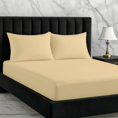 Microfibre Soft Touch Fitted Sheet 40Cm Extra Deep Skirt Plain Dyed Bed Linen Beige - image 1