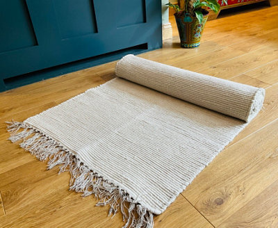Second Nature Online Hush Hand Loomed Soft Cotton Rug In Muted Colours / 60 X 210 Cm / Natural - image 1