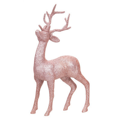 Christmas Tree Decoration Glitter Reindeer Ornament X 1 26Cm Rose Gold - image 1