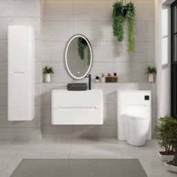 Royal Bathrooms Venice 800mm Gloss White Wall Mounted Bathroom Countertop Vanity Unit 2 Drawer With Milan Black Basin - thumbnail 4