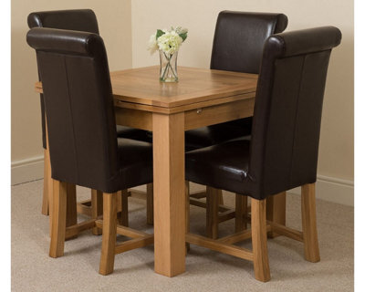That's Furniture Richmond 90Cm - 150Cm Square Oak Extending Dining Table And 4 Chairs Dining Set With Washington Brown Leather Chairs - image 1