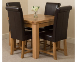 That's Furniture Richmond 90Cm - 150Cm Square Oak Extending Dining Table And 4 Chairs Dining Set With Washington Brown Leather Chairs - thumbnail 1