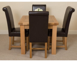 That's Furniture Richmond 90Cm - 150Cm Square Oak Extending Dining Table And 4 Chairs Dining Set With Washington Brown Leather Chairs - thumbnail 2