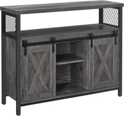 Songmics Sideboard, Kitchen Cabinet, Storage Cupboard, With 2 Sliding Barn Doors,  Adjustable Shelves, Stone Grey And Ink Black - thumbnail 9
