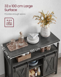 Songmics Sideboard, Kitchen Cabinet, Storage Cupboard, With 2 Sliding Barn Doors,  Adjustable Shelves, Stone Grey And Ink Black - thumbnail 5