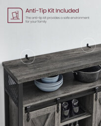 Songmics Sideboard, Kitchen Cabinet, Storage Cupboard, With 2 Sliding Barn Doors,  Adjustable Shelves, Stone Grey And Ink Black - thumbnail 8