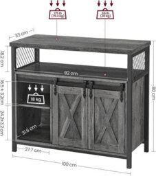 Songmics Sideboard, Kitchen Cabinet, Storage Cupboard, With 2 Sliding Barn Doors,  Adjustable Shelves, Stone Grey And Ink Black - thumbnail 2